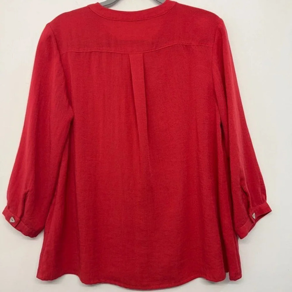 Fridaze Red Linen Tunic Top Shirt Blouse Button Down Sleeves Small - Picture 2 of 7